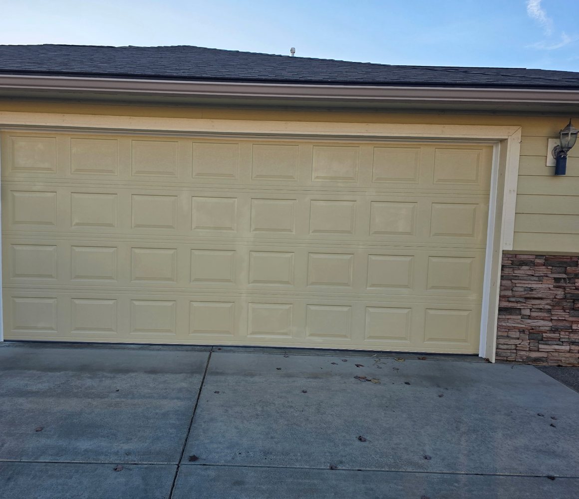 Garage door finished to match the house