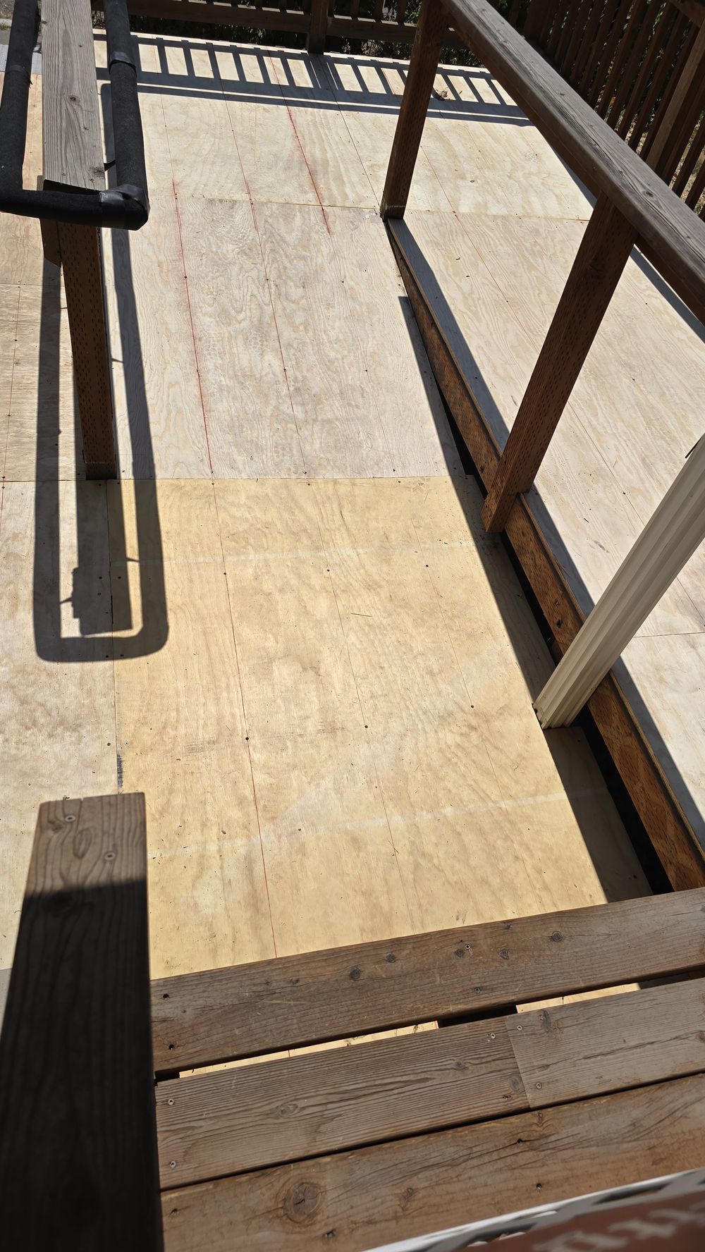 Ramp deck with a sturdy wood handrail